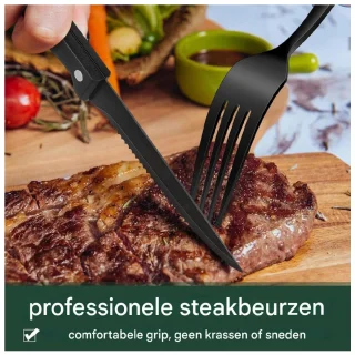 EXCITAT Bestekset van roestvrij staal - 36-delig - Zwart - Bestekset geschikt voor 6 personen - Elegante eetset - Inclusief steakmes, mes, vork en lepel - Geschikt voor gebruik thuis/op feestjes/in restaurants - Vaatwasserbestendig