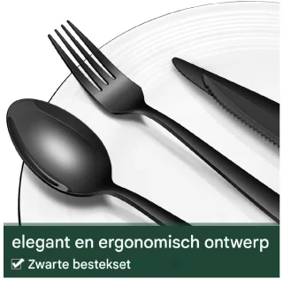 EXCITAT Bestekset van roestvrij staal - 36-delig - Zwart - Bestekset geschikt voor 6 personen - Elegante eetset - Inclusief steakmes, mes, vork en lepel - Geschikt voor gebruik thuis/op feestjes/in restaurants - Vaatwasserbestendig