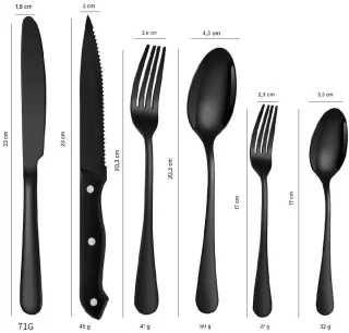 EXCITAT Bestekset van roestvrij staal - 36-delig - Zwart - Bestekset geschikt voor 6 personen - Elegante eetset - Inclusief steakmes, mes, vork en lepel - Geschikt voor gebruik thuis/op feestjes/in restaurants - Vaatwasserbestendig