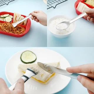 3-in-1 reisbestek met etui - Herbruikbaar kampeerbestek - Draagbare vork-, lepel- en messenset - Gemaakt van roestvrij staal - Perfect voor lunch, picknicks, school en werk (Kaasgeel - 16x3,4 cm)