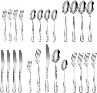 Bestekset voor 4 personen – Servies - 20-delig roestvrijstalen bestek – zilver gepolijst patroon – inclusief messen, vorken en theelepels – geschikt voor keuken/eetkamer/feestjes