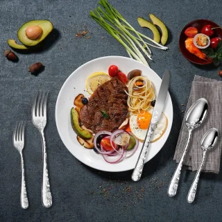 Bestekset voor 4 personen – Servies - 20-delig roestvrijstalen bestek – zilver gepolijst patroon – inclusief messen, vorken en theelepels – geschikt voor keuken/eetkamer/feestjes