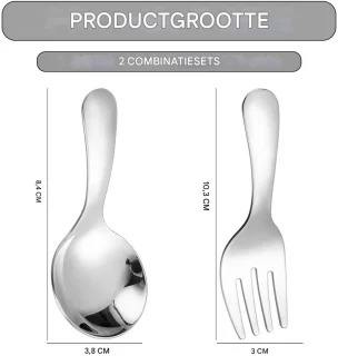 QTTVBTNA 4-delige herbruikbare bestekset - korte steel lepels en vorken - roestvrij staal - dessert, yoghurt, pasta, salade - geschikt voor kinderen en volwassenen - Zilver