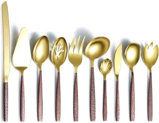 10-delige bestekset titanium coating gouden kop