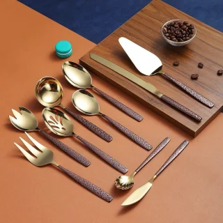 10-delige bestekset titanium coating gouden kop