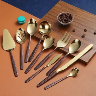 10-delige bestekset titanium coating gouden kop