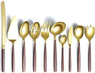 10-delige bestekset titanium coating gouden kop