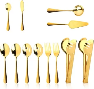 12 stuks gouden serviessets van roestvrij staal