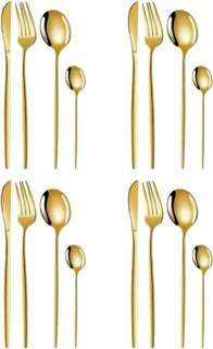 16-delige gouden en zilverkleurige bestekset, modern geborsteld roestvrijstaal