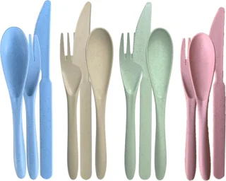 18x Herbruikbare Kunststof Bestek Set 16 cm Multicolor