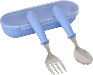 2-delige roestvrijstalen kinderbestekset, blauw