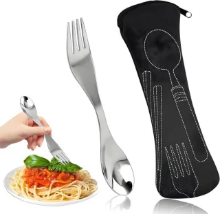 2-in-1 RVS Campingbestek Lepel & Vork