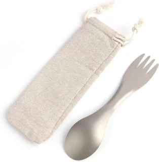 2-in-1 titanium campingbestekset met lepel en vork