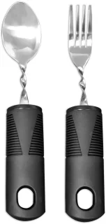 2 Stuks Tafellepel en Vork Set Zwart-Zilver RVS Kunststof
