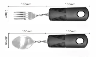 2 Stuks Tafellepel en Vork Set Zwart-Zilver RVS Kunststof