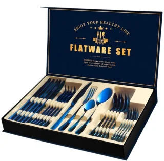 24-delig bestekset blauw RVS voor 6 personen