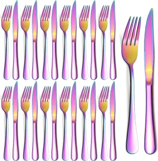 24-delig steakbestek set regenboog titanium roestvrij staal