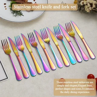 24-delig steakbestek set regenboog titanium roestvrij staal