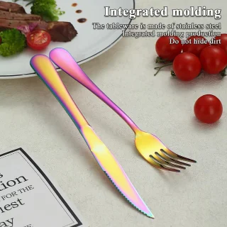 24-delig steakbestek set regenboog titanium roestvrij staal
