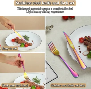 24-delig steakbestek set regenboog titanium roestvrij staal