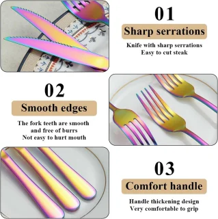 24-delig steakbestek set regenboog titanium roestvrij staal