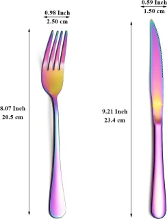 24-delig steakbestek set regenboog titanium roestvrij staal