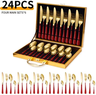 24-delige bestekset (6-persoons) RVS rood/goud
