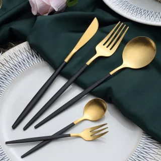 24-delige Bestekset Zwart Goud Mat RVS - 6 Personen