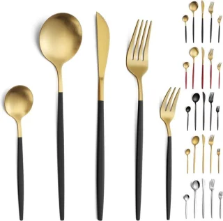 24-delige Bestekset Zwart Goud Mat RVS - 6 Personen