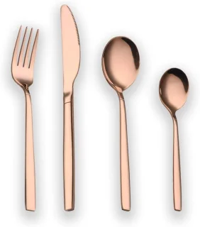 24-delige RVS titanium bestekset roze/goud voor 6 personen