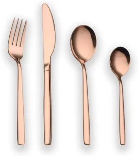 24-delige Titanium Roze Gouden Bestekset van RVS, Inclusief Koper Bestek voor 6 Personen, Luxe Tafelservice en Eetgerei voor Feestelijke Gelegenheden