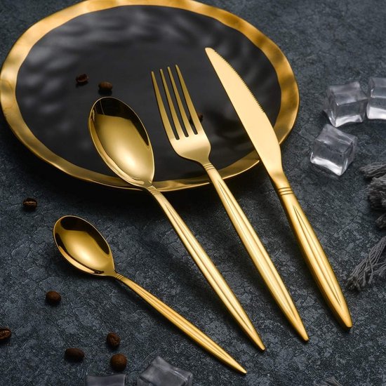 24-delige titanium vergulde gouden bestekset voor 6 personen