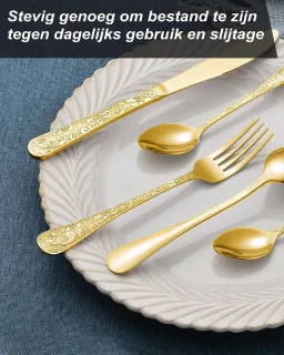 24-delige vintage gouden bestekset voor 6 personen