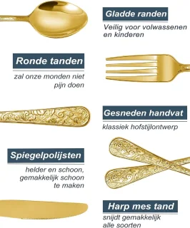 24-delige vintage gouden bestekset voor 6 personen