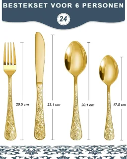 24-delige vintage gouden bestekset voor 6 personen