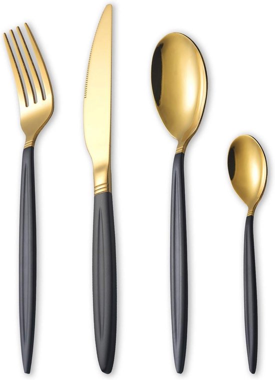 24-delige zwart gouden rvs bestekset voor 6 personen