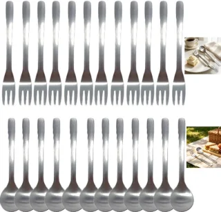 24 stuks roestvrijstalen dessertvorken en -lepels, zilverkleurig