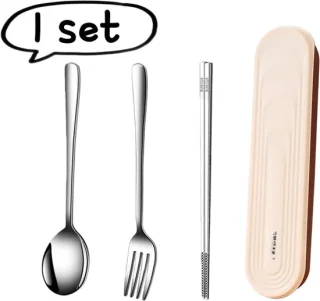 3-delige bestekset 316RVS (lepel, vork, eetstokjes) - crèmekleurige etui