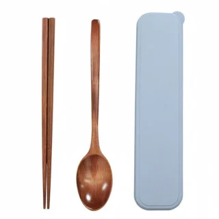 3-delige bestekset (bestekdoos, eetstokjes, lepel) - Blauw