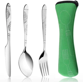 3-delige bestekset voor camping en picknick - groen