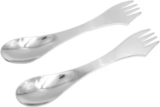3-in-1 RVS camping bestek set - spork, mes en lepel combinatie, zilver