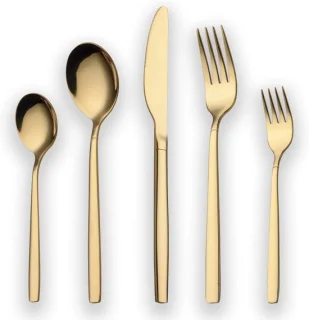 30-delig titanium en goud bestekset voor 6 personen glanzend goud