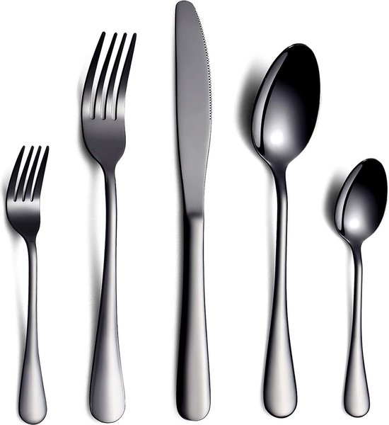 30-delige bestekset en 6-delige serveerset - zwart/goud/koper/regenboog review