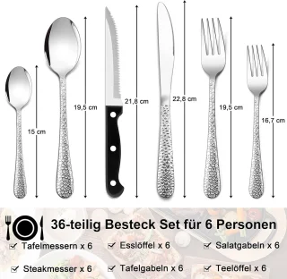36-delige roestvrijstalen bestekset voor 6 personen met steakmes