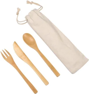3x Bamboe Bestekset Vork Mes Lepel - Herbruikbaar