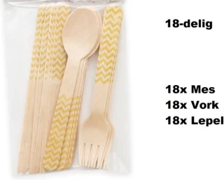3x Bestekset Wave Hout 18-delig Goud