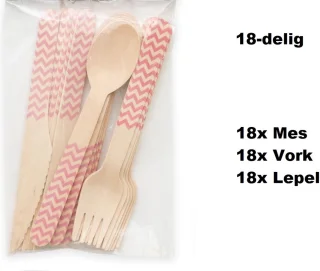 3x Feestelijke 18-delige houten bestekset Wave pink