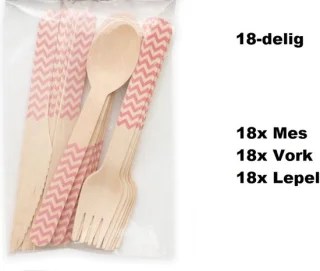 3x Feestelijke 18-delige houten bestekset Wave pink