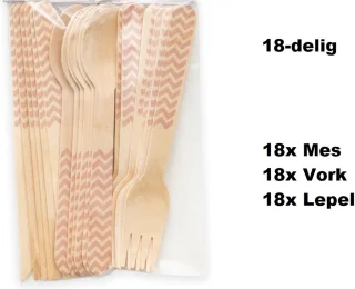 3x Wave bestekset hout 18-delig rosegoud