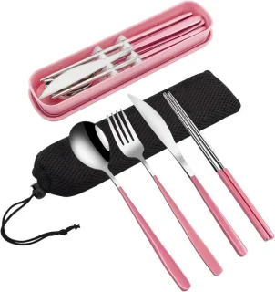 4-delig bestekset RVS (roze)